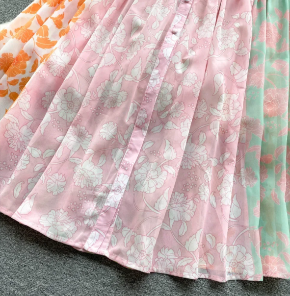 Floral Printed Cuffed Sleeves High Neck Belted Fit & Flare Maxi Dress