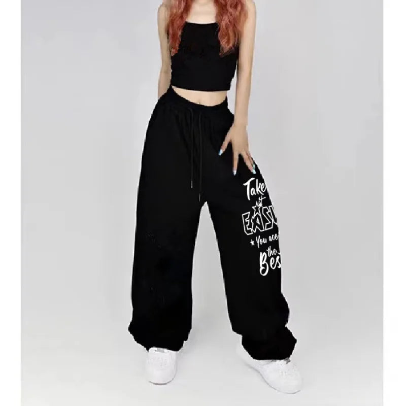 Letter Print Wide Leg Pants