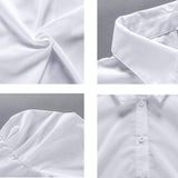 Women's Shirt Long Puff Sleeves Lapel Single Breasted White Cotton Straight Blouse