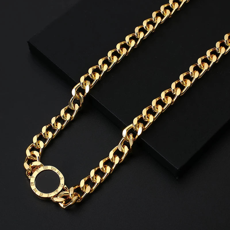 Stainless Steel Enamel Roman Numerals Necklace