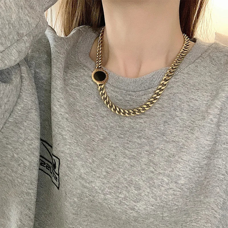 Stainless Steel Enamel Roman Numerals Necklace