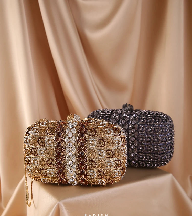 Gold Black Crystal Clutch Purse