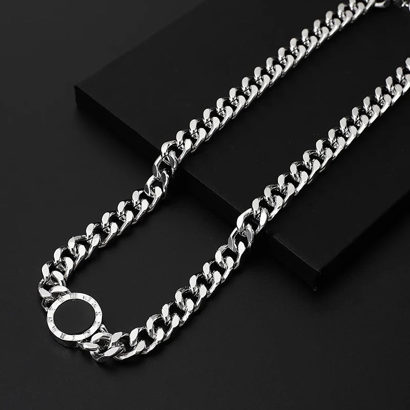 Stainless Steel Enamel Roman Numerals Necklace