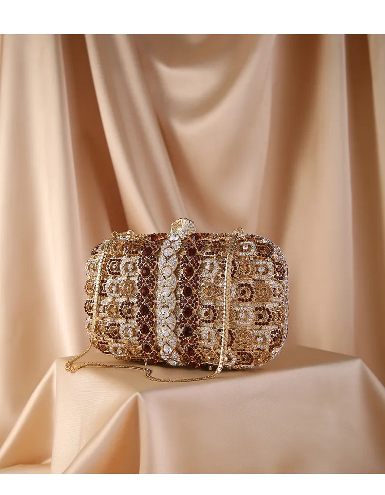 Gold Black Crystal Clutch Purse