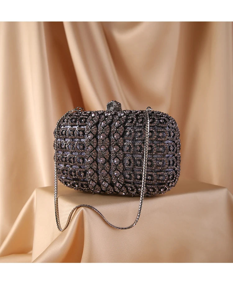 Gold Black Crystal Clutch Purse