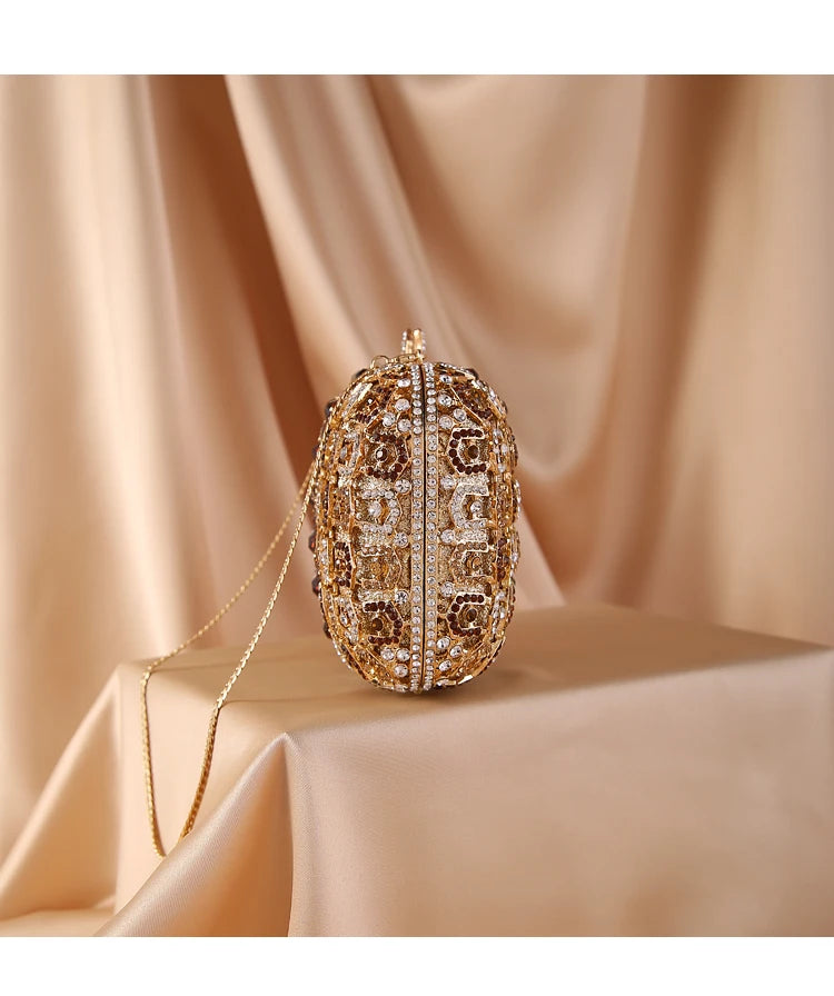 Gold Black Crystal Clutch Purse