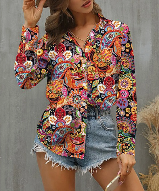 Printed Casual Blouse Temperament Long Sleeve Woman Shirt Loose Elegant Shirt Woman Weekend Top