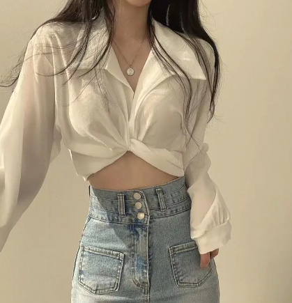 White Long Sleeve Shirt Female Tunic