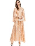 Flare Sleeve Lace Mesh Long Dress