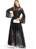 Flare Sleeve Lace Mesh Long Dress