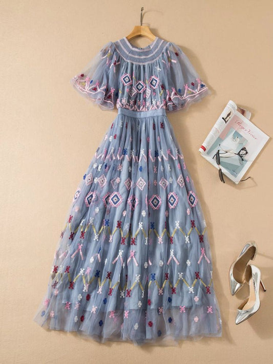 Embroidered Prom-Mesh Dress