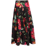 High waist Balck Flower Printed Vintage Party Midi Skirt