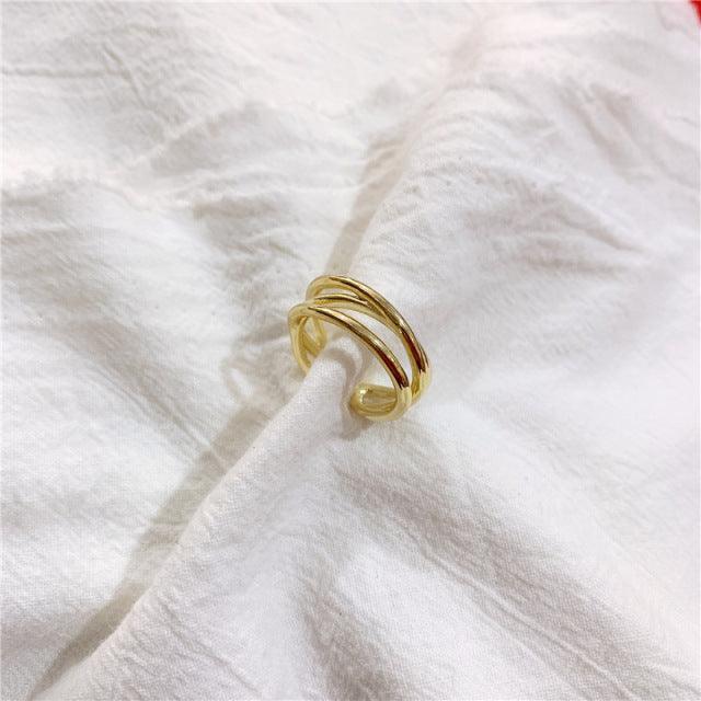 Cross Curve Line Opening Ring - SHANIRE