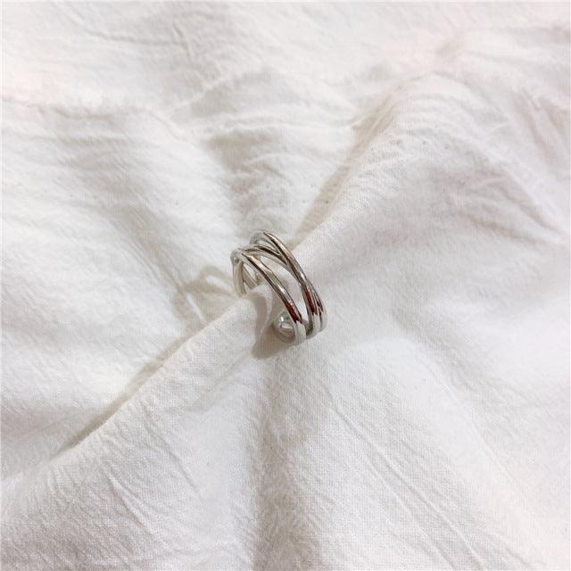 Cross Curve Line Opening Ring - SHANIRE