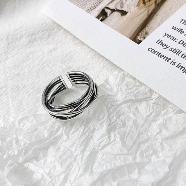 Cross Curve Line Opening Ring - SHANIRE