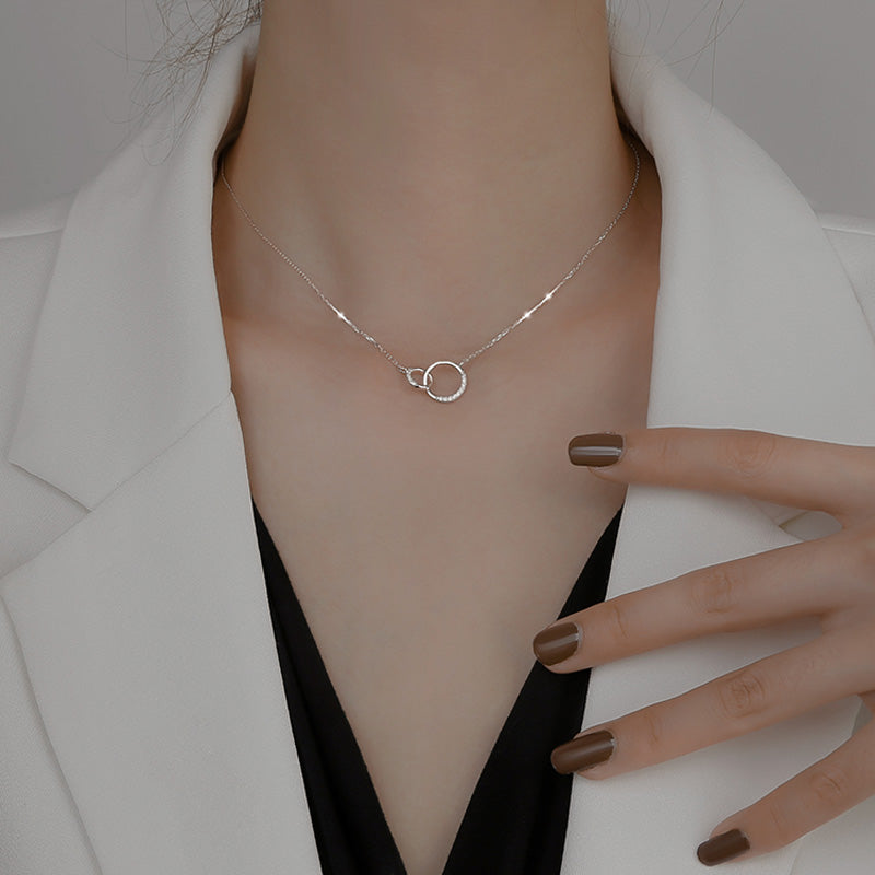 Silver Round Double Circle Necklace