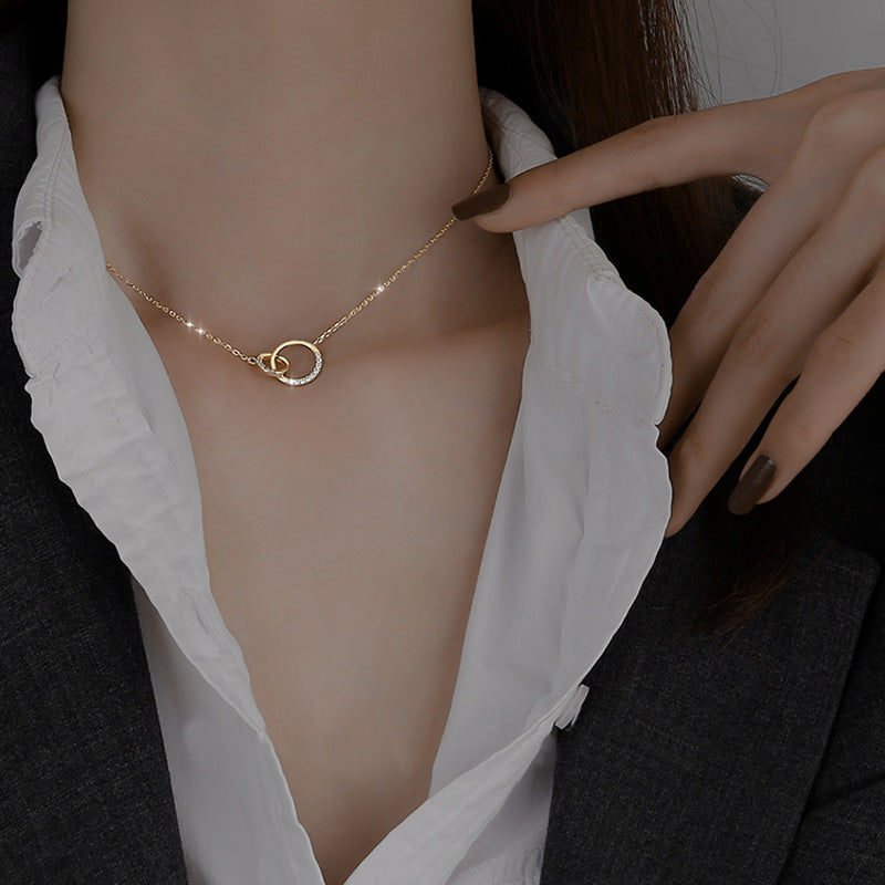 Silver Round Double Circle Necklace