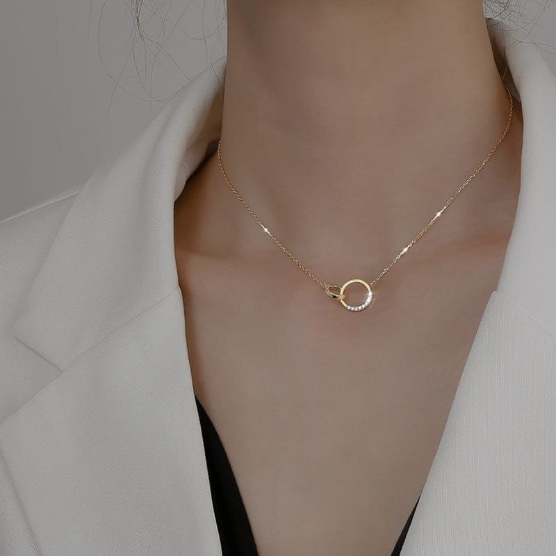 Silver Round Double Circle Necklace