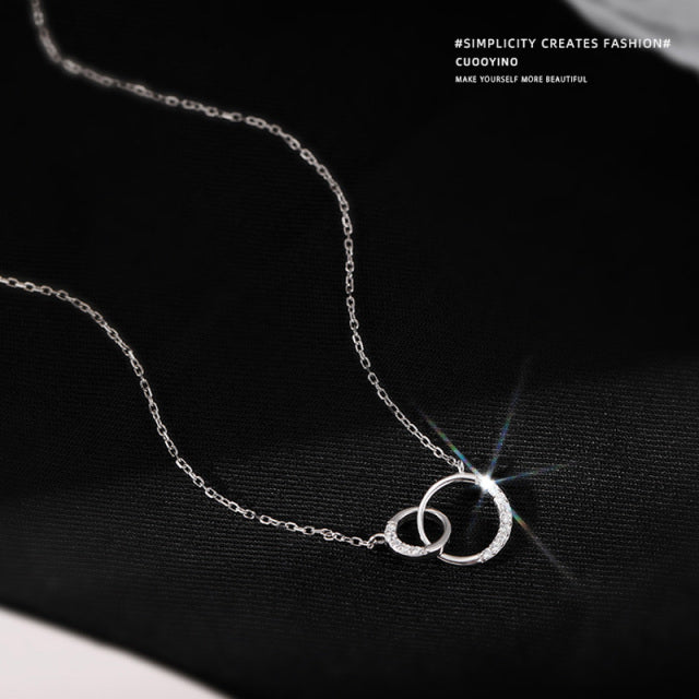 Silver Round Double Circle Necklace